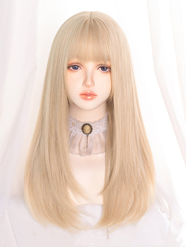 Light Gold Straight Above Bust Length Synthetic Wig