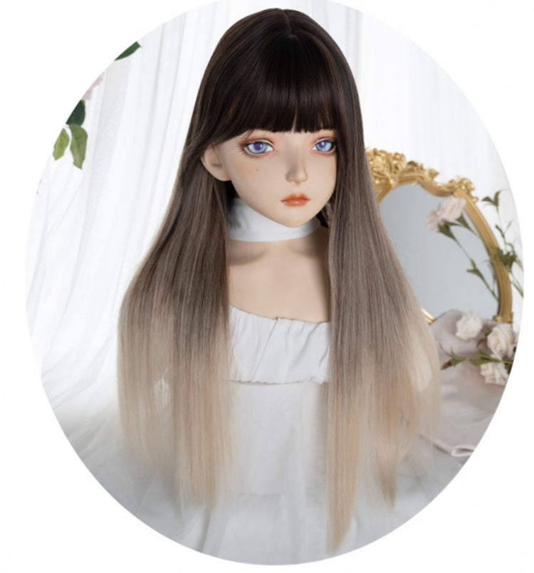 Straight Ombre Hair Color Dark Brown to Golden Synthetic Wig