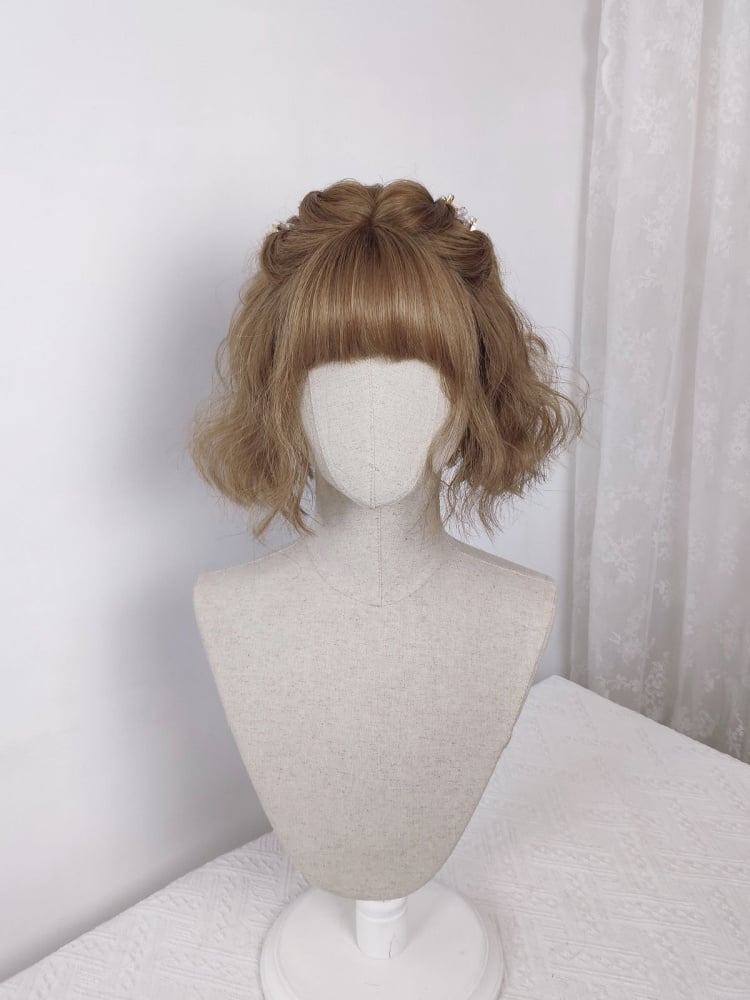 Wavy Flax Gold Short Lolita Synthetic Wig