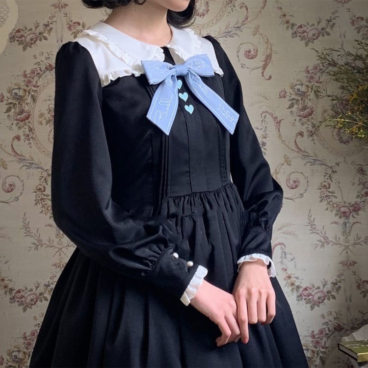 Lily in Early Snow Maidservant Style Ruffle Trim Black One Piece