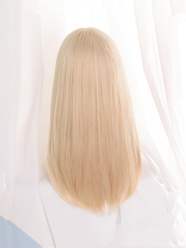 Light Gold Straight Above Bust Length Synthetic Wig