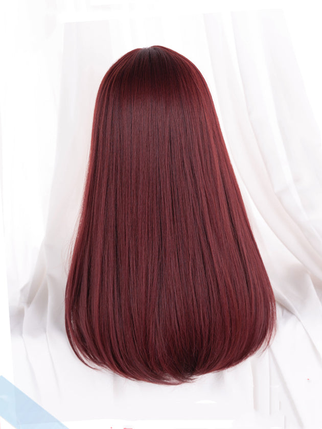 Rose Red Long Straight Synthetic Wig