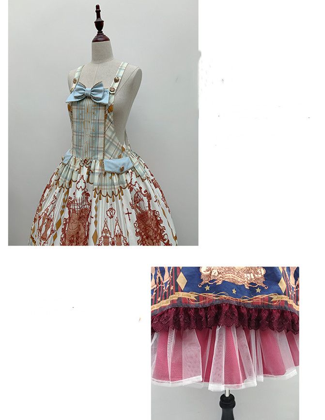 Sax Nutcracker Fantasy Night Print Big Bow Ruffle Trim Overall Dress