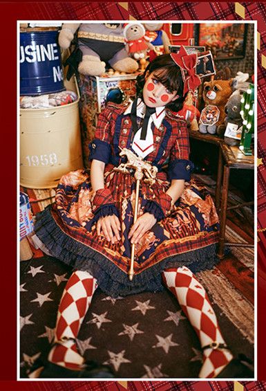 Red Nutcracker Fantasy Night Print Ruffle Trim Middle Sleeves One Piece