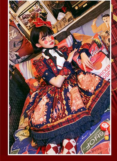 Red Nutcracker Fantasy Night Print Ruffle Trim Middle Sleeves One Piece