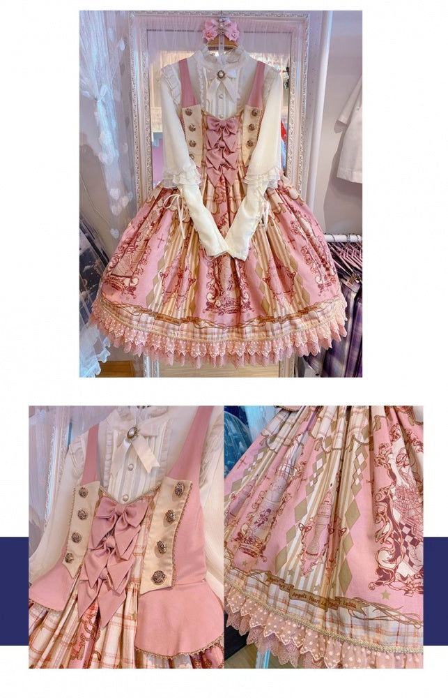 Pink Nutcracker Fantasy Night Print Bowknot Detail Jumper Skirt