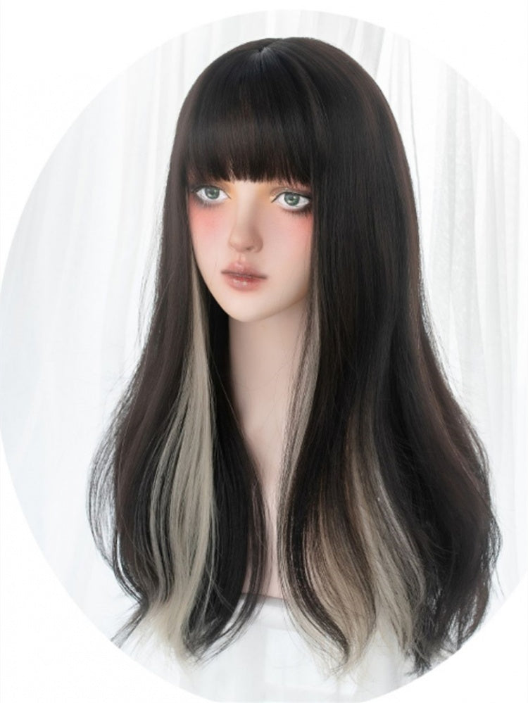 Highlight Hair Color Wavy Black-Yellow Lolita Synthetic Wig