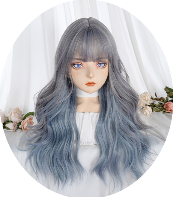 Waist Length Wavy Dusty Blue / Dusty Purple Lolita Synthetic Wig