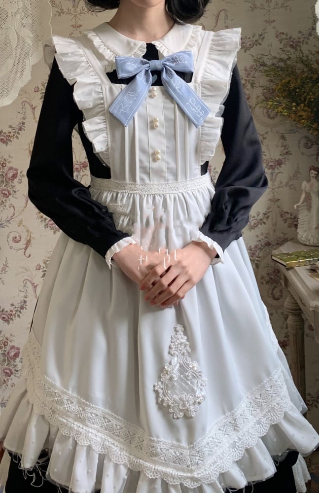 Lily in Early Snow Maidservant Style Ruffle Trim Black One Piece