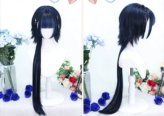Highlight Blue / Black Short Synthetic Wig