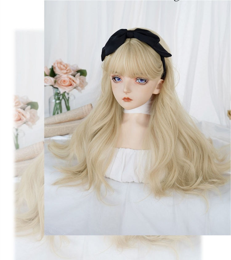 Waist Length Wavy Milk Tea Golden Synthetic Wig