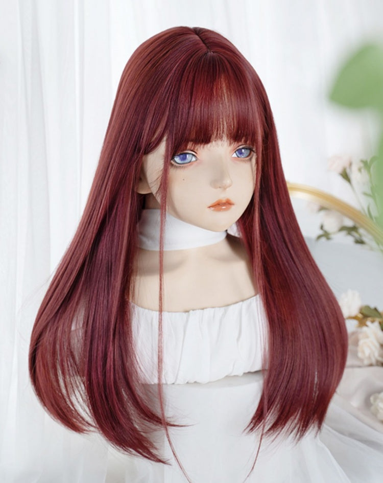 Straight Waist Length Red Synthetic Wig