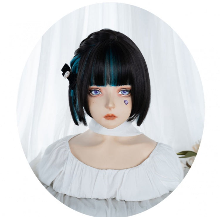 Highlight Hair Color Peacock Blue-Green Short Synthetic Wig