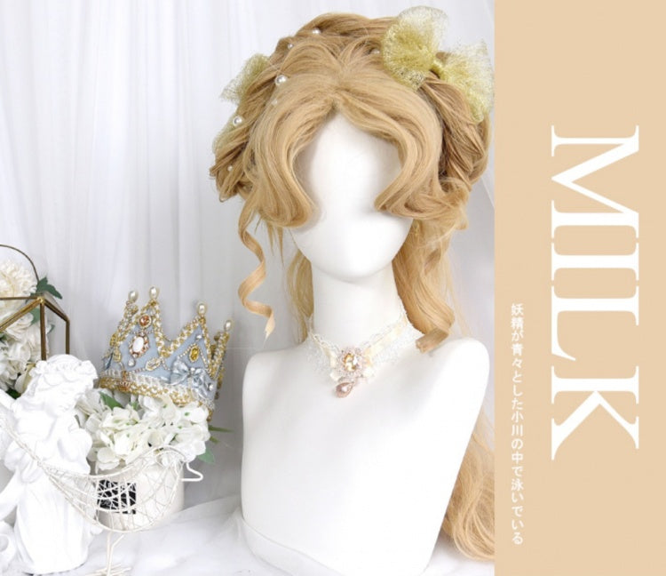 Waist Length Bright Moon Gold / Brown Wavy Synthetic Wig