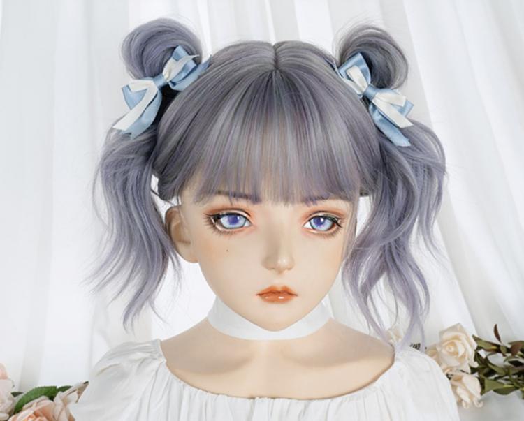 Waist Length Wavy Dusty Blue / Dusty Purple Lolita Synthetic Wig