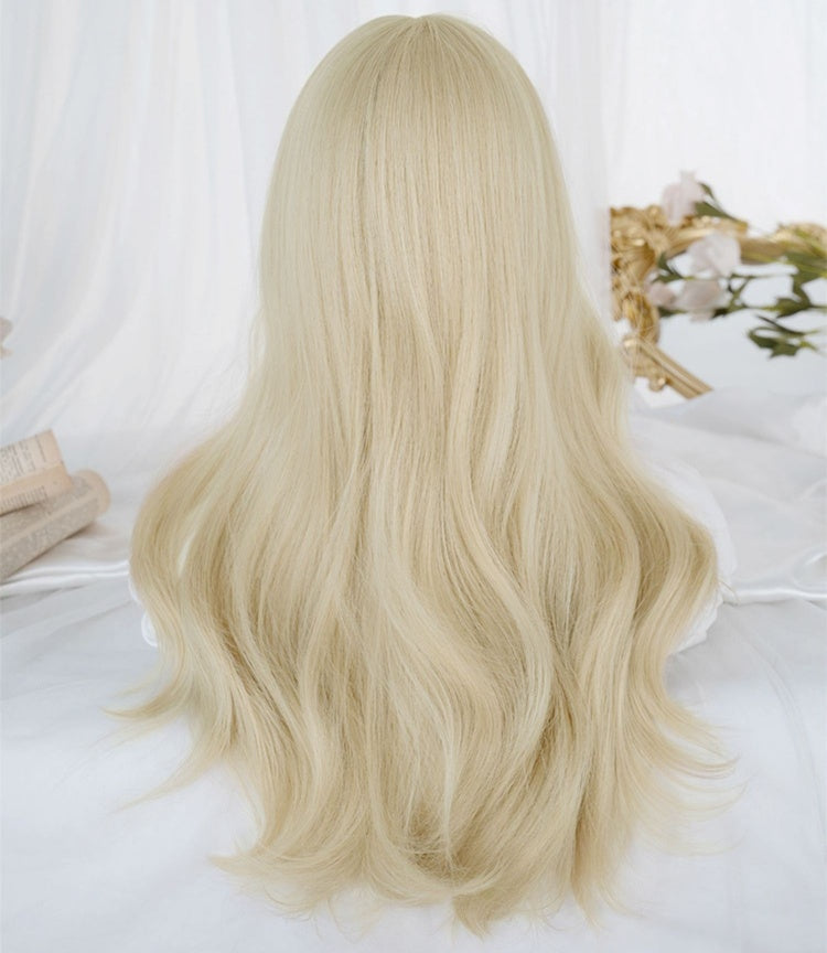 Waist Length Wavy Milk Tea Golden Synthetic Wig