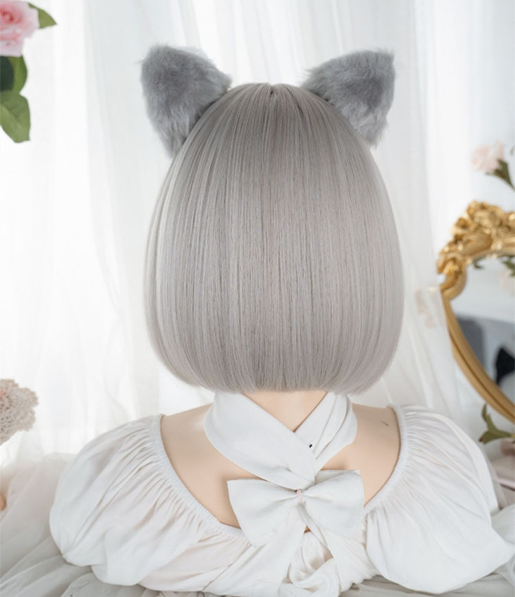 Straight White Silver Short Synthetic Wig