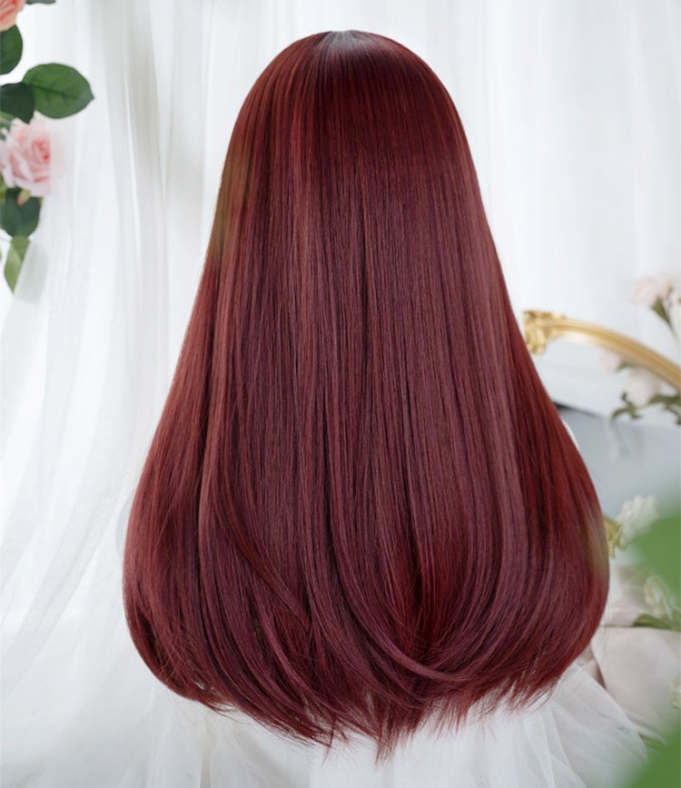 Straight Waist Length Red Synthetic Wig