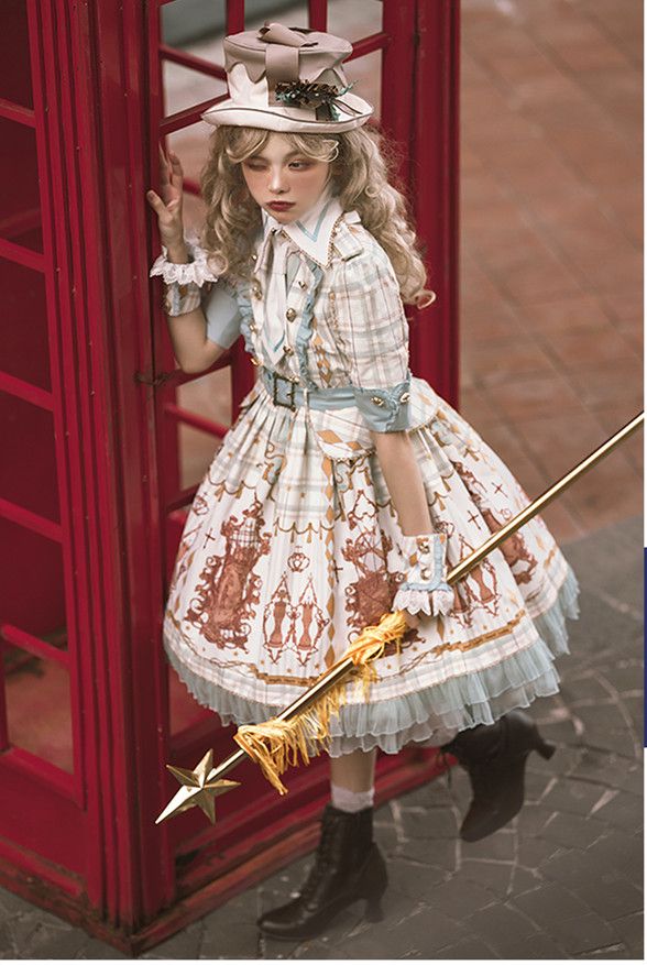 Sax Nutcracker Fantasy Night Print Ruffle Trim Middle Sleeves Dress OP