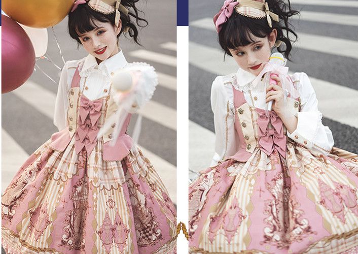 Pink Nutcracker Fantasy Night Print Bowknot Detail Jumper Skirt