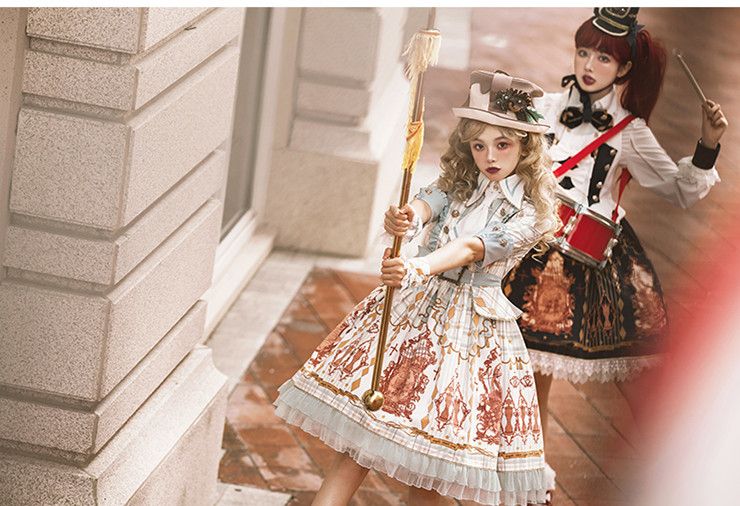 Sax Nutcracker Fantasy Night Print Ruffle Trim Middle Sleeves Dress OP