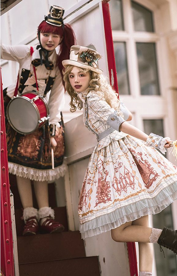 Sax Nutcracker Fantasy Night Print Ruffle Trim Middle Sleeves Dress OP