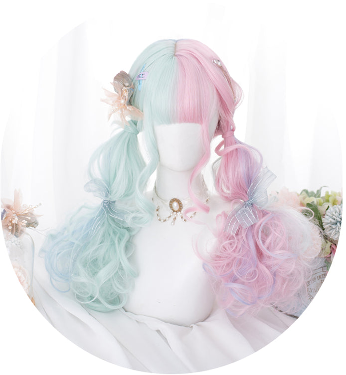 Wavy Pink and Mint Green Synthetic Wig
