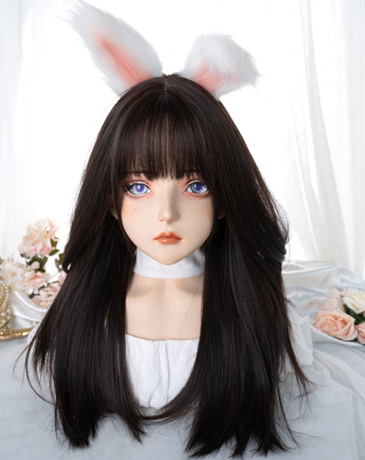 Straight Waist Length Dark Brown 60CM Lolita Synthetic Wig
