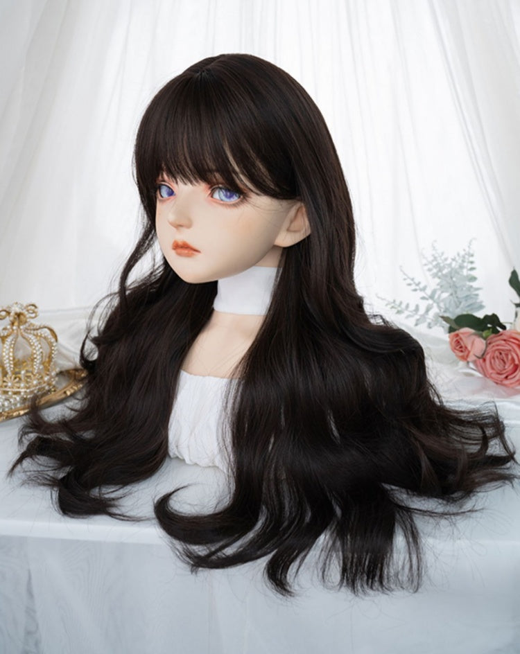 Waist Length Wavy Dark Brown Lolita Synthetic Wig