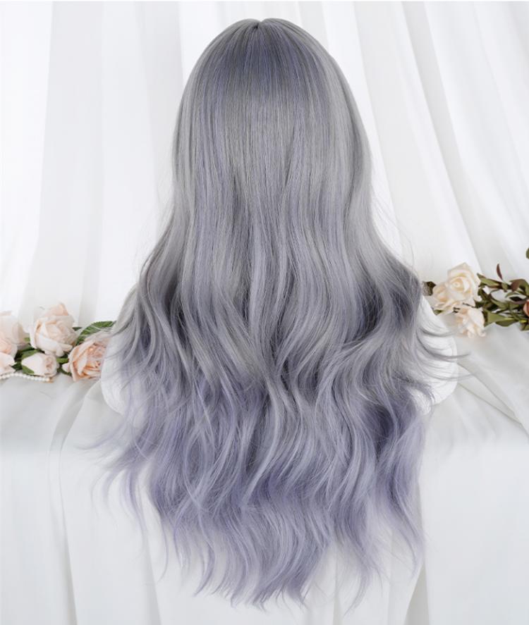 Waist Length Wavy Dusty Blue / Dusty Purple Lolita Synthetic Wig