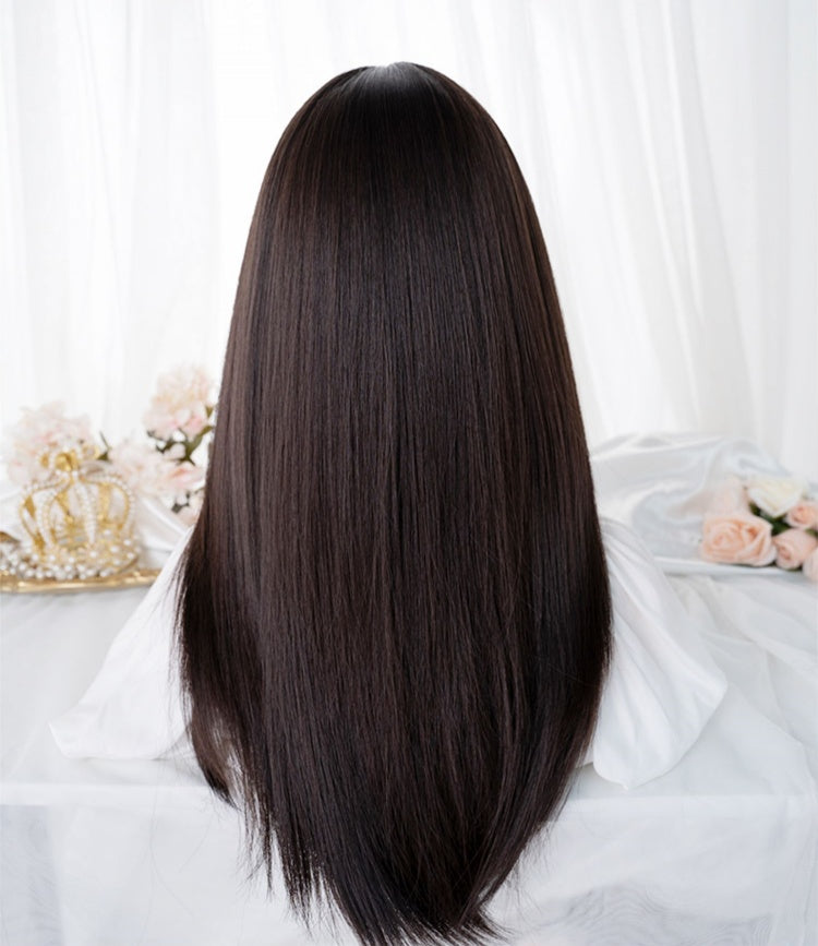 Straight Waist Length Dark Brown 60CM Lolita Synthetic Wig