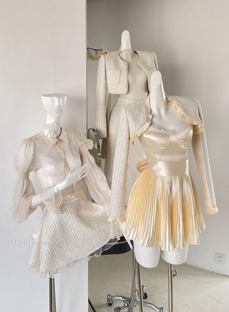 Platinum Satin Balletcore Pleated Jumper Skirt