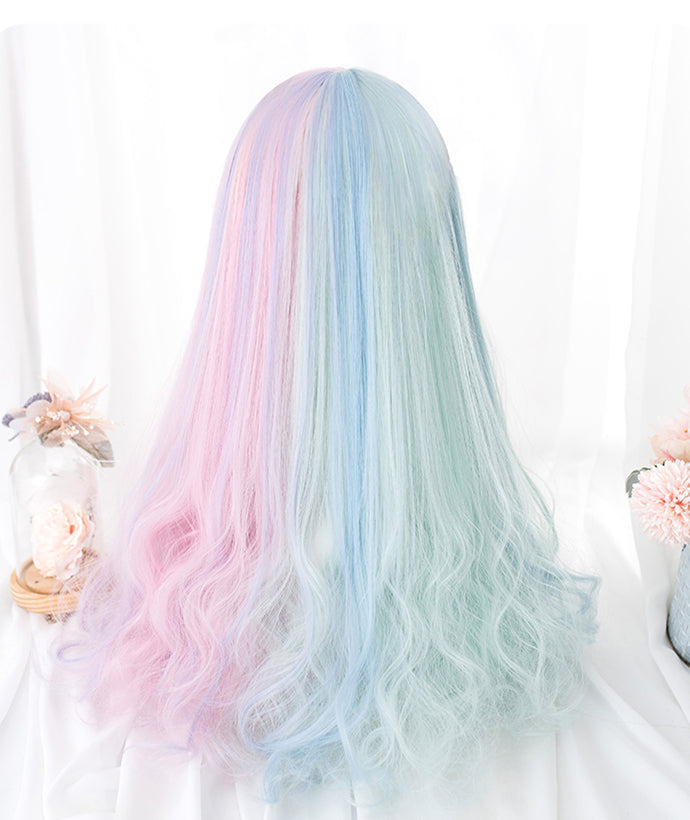 Wavy Pink and Mint Green Synthetic Wig