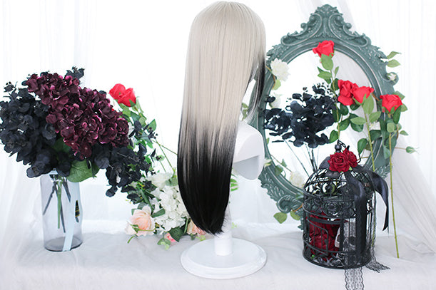 Mountains and Seas Half Black Straight Waist Length Lolita Synthetic Wig