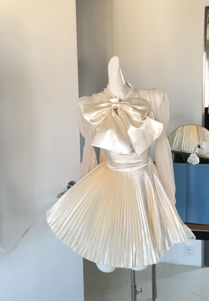 Platinum Satin Balletcore Pleated Jumper Skirt