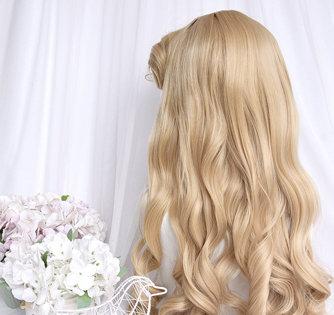 Waist Length Bright Moon Gold / Brown Wavy Synthetic Wig