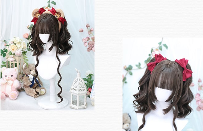 Leah Mashed Taro Tea / Dark Brown Wavy Short Wig with Double Ponytails