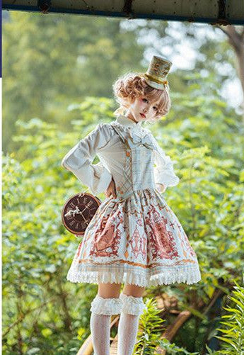 Sax Nutcracker Fantasy Night Print Big Bow Ruffle Trim Overall Dress