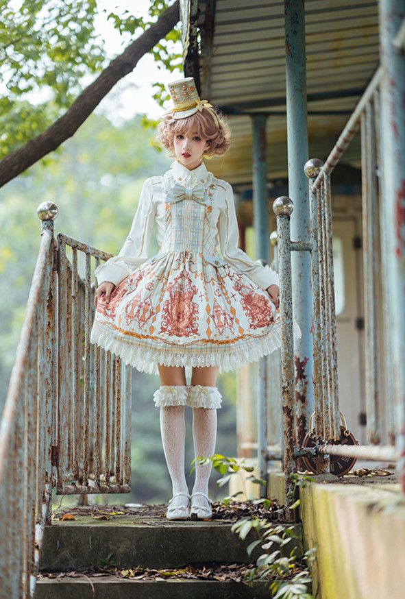 Sax Nutcracker Fantasy Night Print Big Bow Ruffle Trim Overall Dress