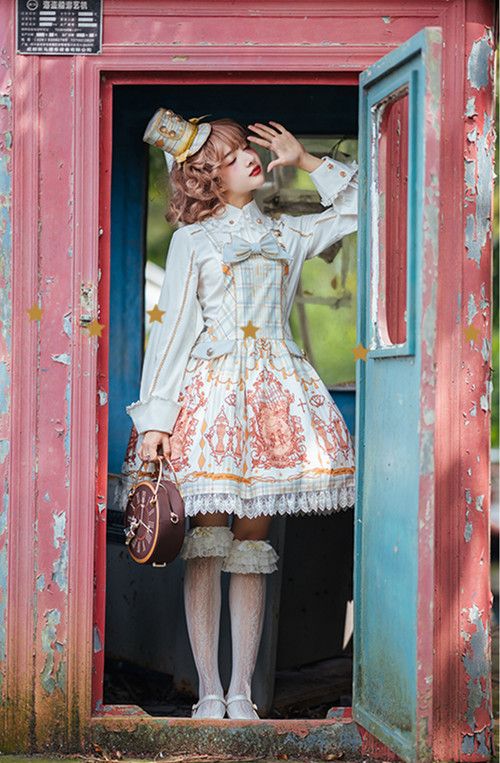 Sax Nutcracker Fantasy Night Print Big Bow Ruffle Trim Overall Dress