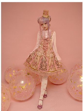 Pink Nutcracker Fantasy Night Print Big Bow Ruffle Trim Overall Dress