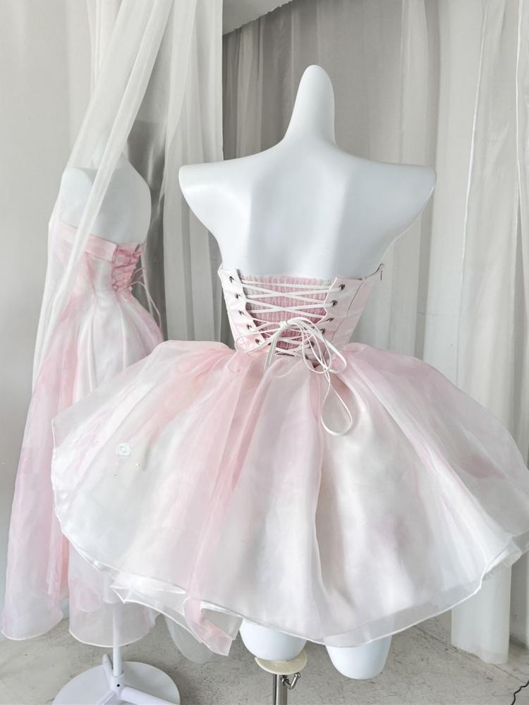 Light Pink Ombre Basque Waist Ballet Corset Dress Princess Birthday Dress