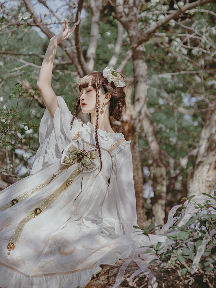 Daytime Fantasy Night Archaic Style Pattern Print Design Gold Stamping JSK