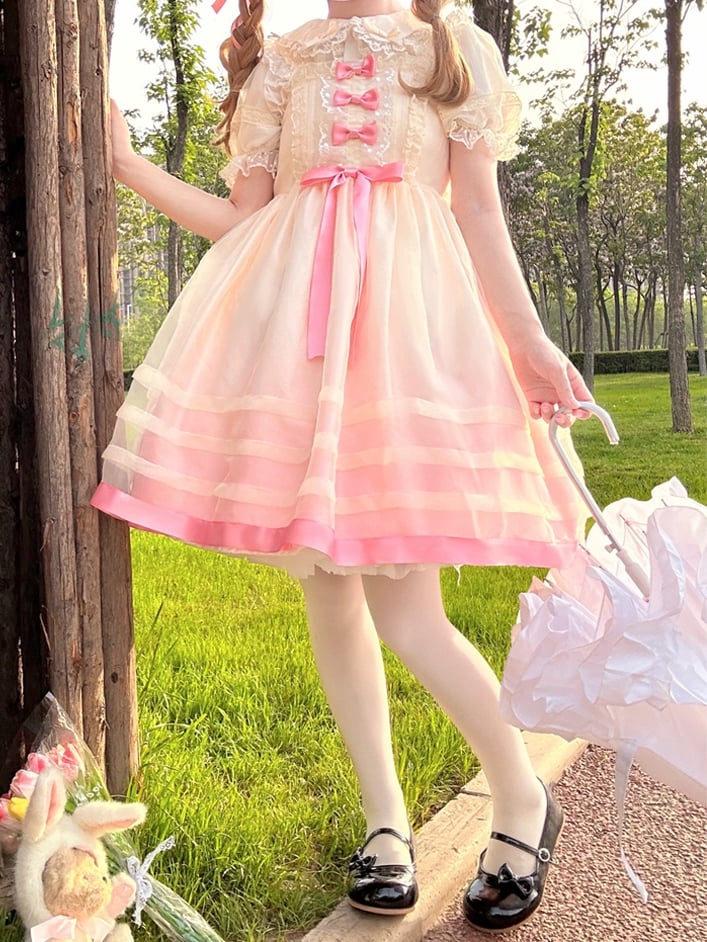 Pink Bowknot Details High Waist Jumper Skirt