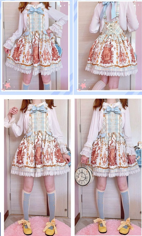 Sax Nutcracker Fantasy Night Print Big Bow Ruffle Trim Overall Dress
