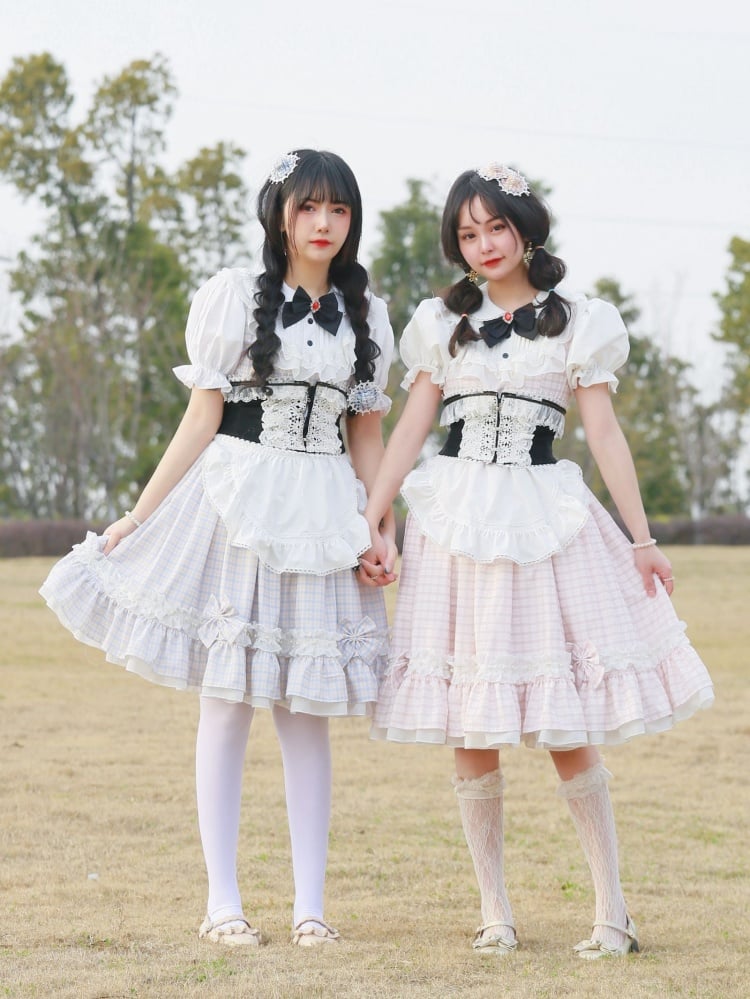Two girls in Lolita gingham dresses