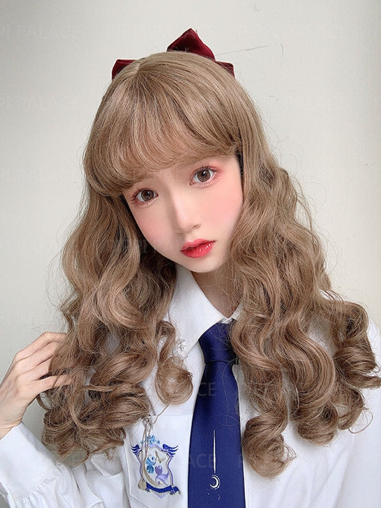 In Stock Mid-length Dolly Curly Wig with Outward Curly Bangs