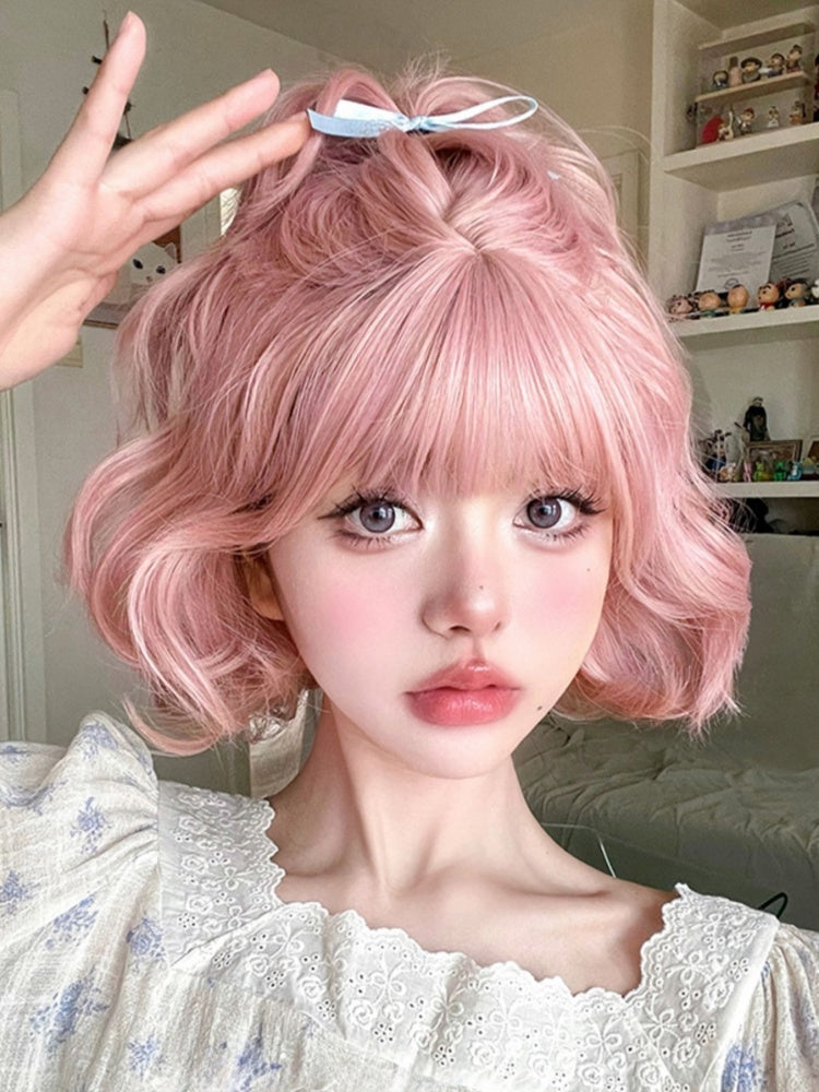Pink Wavy Bob Synthetic Wig