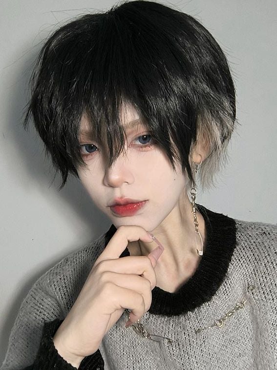 Soda Black and Grey Highlight Hair Color Ouji Short Wig