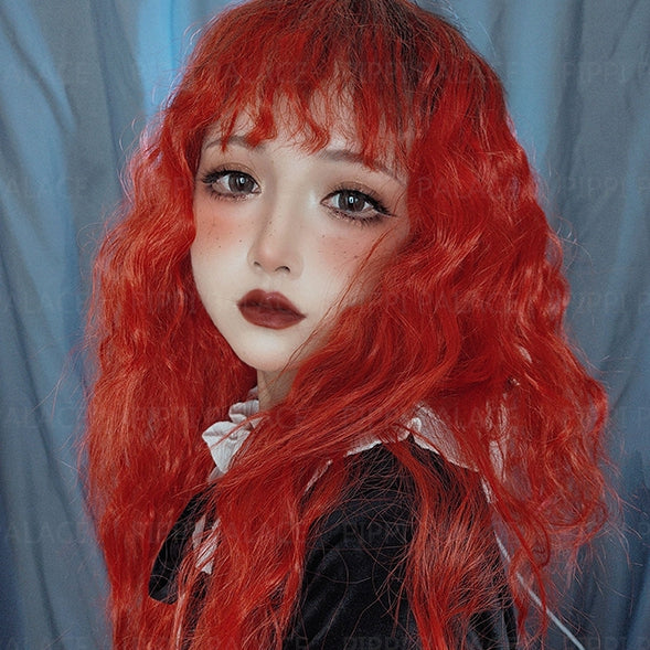In Stock Long Wool Curly Black Red Ombre Wig